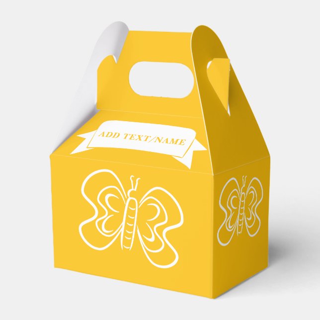 Butterfly Drawing Custom Yellow Favor Boxes (Back Side)