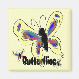 Butterfly Drawing Yellow Background Magnet