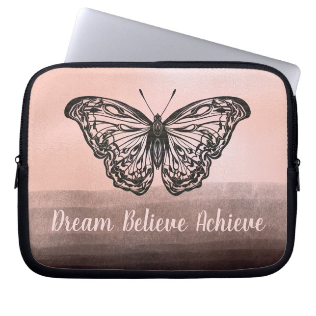Butterfly Dream Believe Achieve Laptop Sleeve (Front)