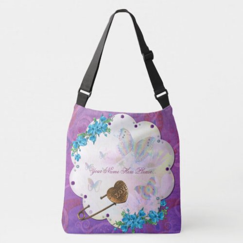 Butterfly Dream Scene Jeweled PERSONALIZED Crossbody Bag