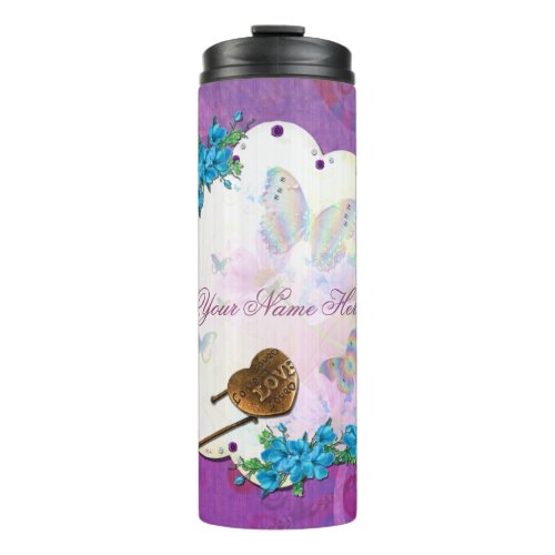 Butterfly Dream Scene Jeweled PERSONALIZED Thermal Tumbler