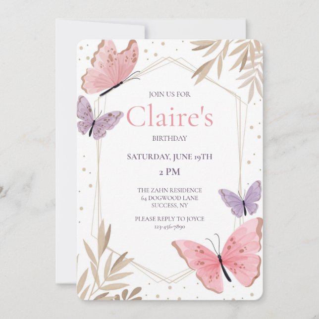 Butterfly Dreams Birthday Party Invitation (Front)