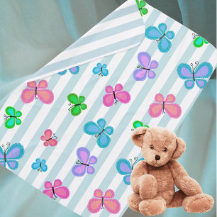 Butterfly Dreams Blue White Stripe Baby Blanket