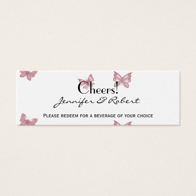 Butterfly Dreams: Dusty Rose Wedding Drink Tickets (Front)