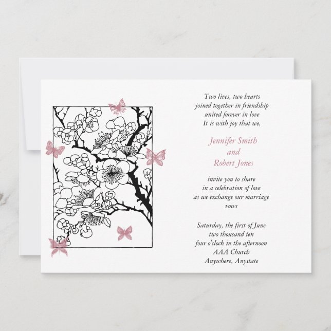 Butterfly Dreams Dusty Rose Wedding Invitation (Front)