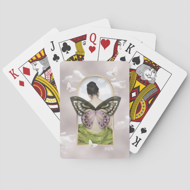Butterfly Dreams Feminine Fantasy  with Monogram Poker Cards (Back)