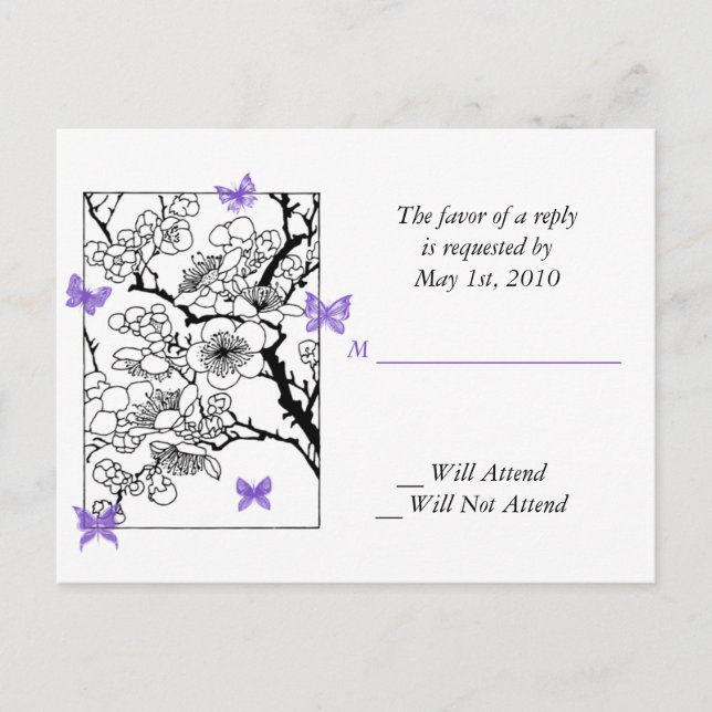 Butterfly Dreams: Japanese Inspired Art in Violet Invitation Postcard (Front)