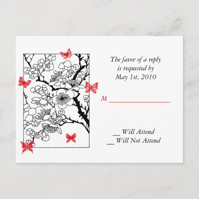 Butterfly Dreams: Japanese Inspired Art Red Invitation Postcard (Front)