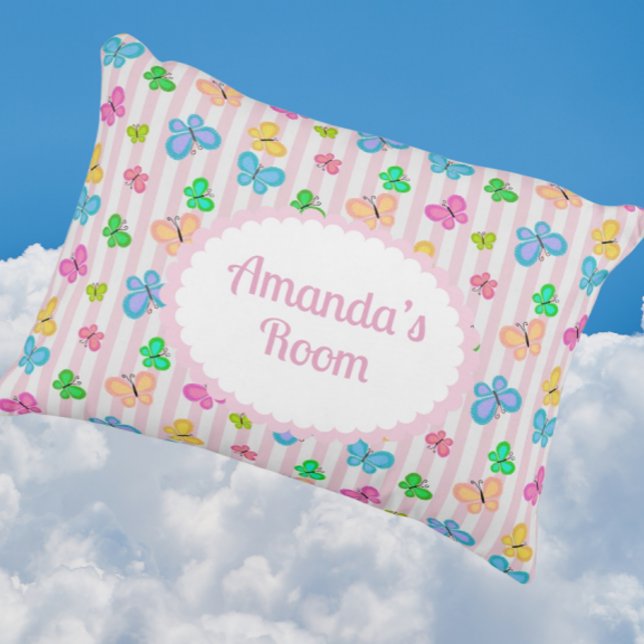 Butterfly Dreams Personalized Pink Stripe  Accent Pillow (Personalize for someone special!)