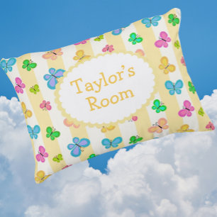 Butterfly Dreams Personalized Yellow White Stripe Accent Pillow