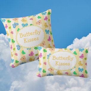 Butterfly Dreams Personalized Yellow White Stripe Lumbar Pillow