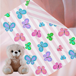 Butterfly Dreams Pink White Stripe Baby Blanket