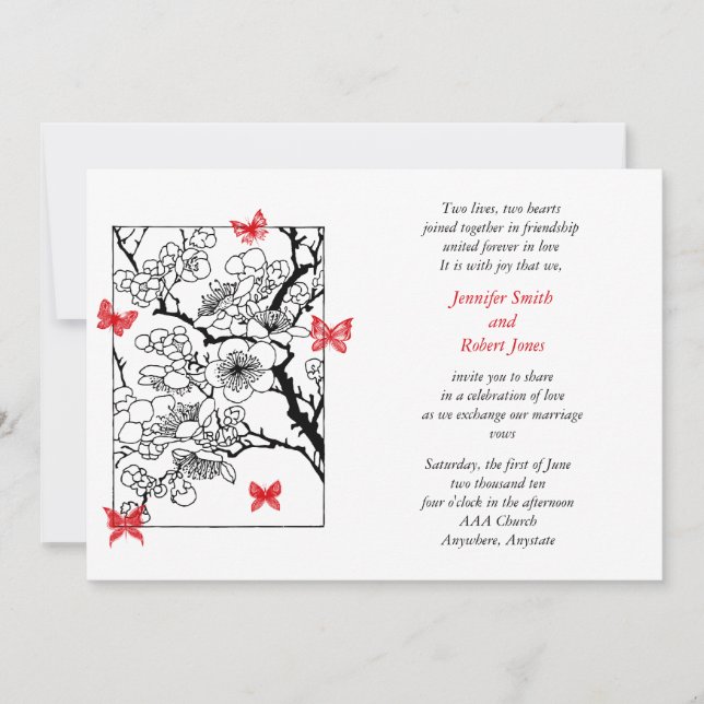 Butterfly Dreams Red Wedding Invitation (Front)