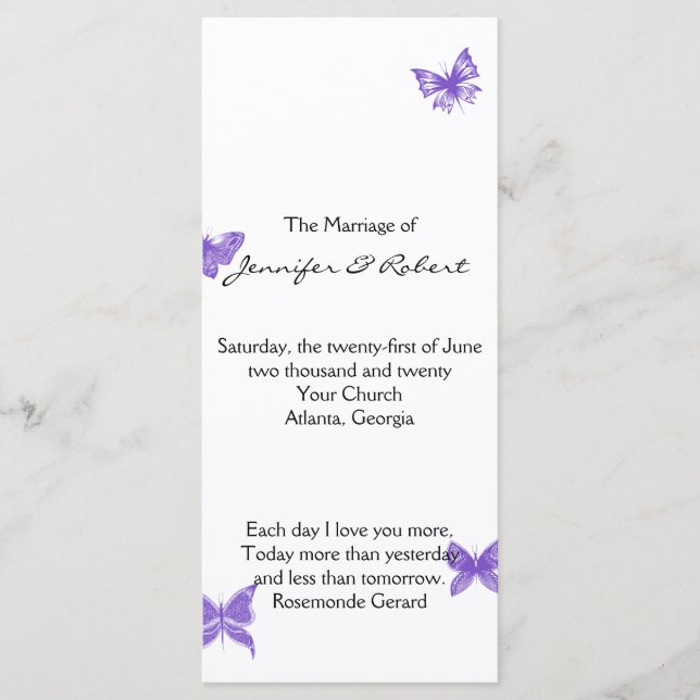 Butterfly Dreams: Violet Wedding Program (Front)