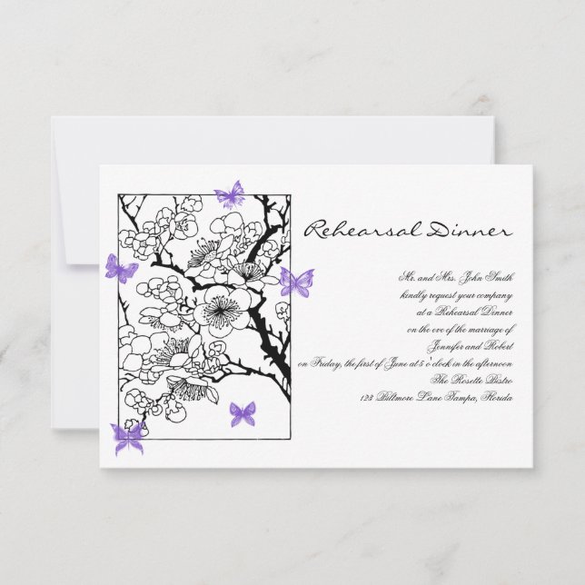 Butterfly Dreams: Violet Wedding Rehearsal Invitation (Front)
