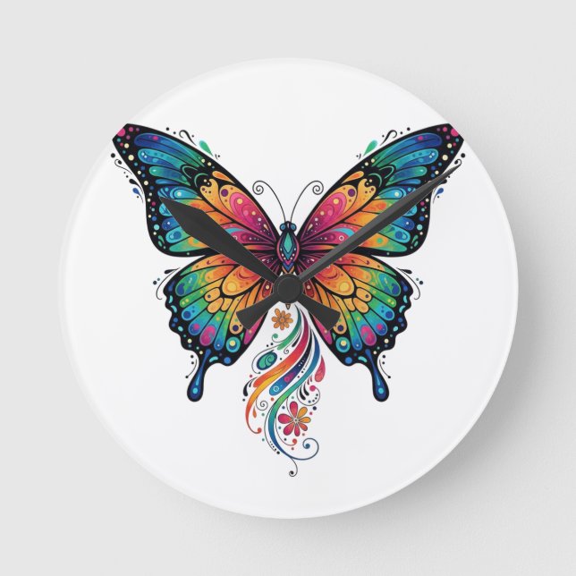 Butterfly Dreams Wall Clock – Colorful Nature (Front)