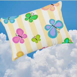 Butterfly Dreams Yellow White Stripe Accent Pillow