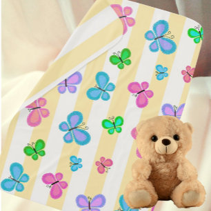 Butterfly Dreams Yellow White Stripe Baby Blanket