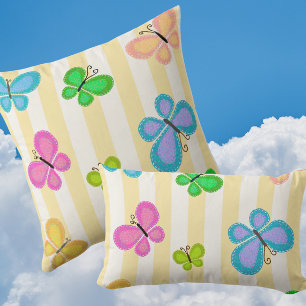 Butterfly Dreams Yellow White Stripe Throw Pillow