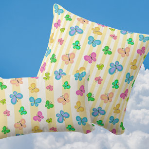 Butterfly Dreams Yellow White Stripe Throw Pillow