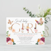 Butterfly Drive through blush pink burgundy girl Invitation (Standing Front)