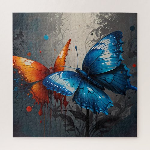 Butterfly Duo Vivid Orange and Blue  Jigsaw Puzzle