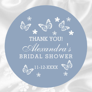 Butterfly Dusty Blue Bridal Shower Thank You Classic Round Sticker
