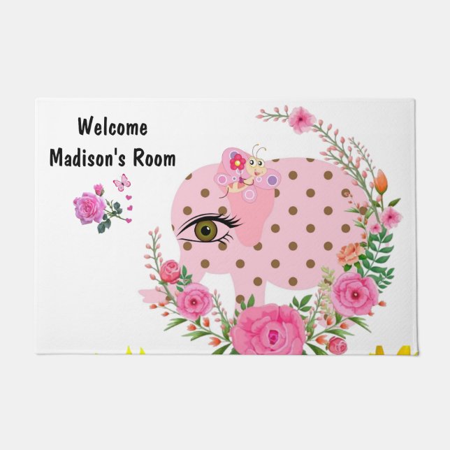 Butterfly Elephant Floral  Door Mat (Front)