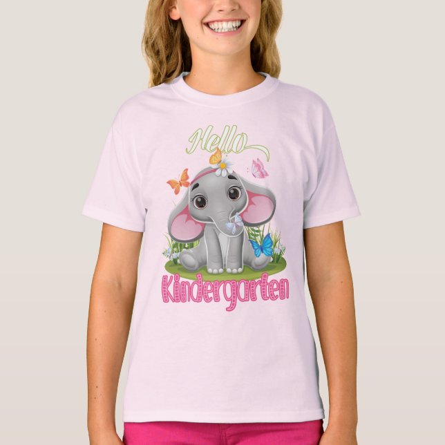 Butterfly Elephant Kindergarten Back to School T-Shirt (Front)