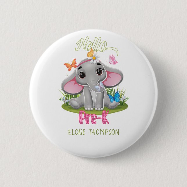 Butterfly Elephant Pre-K 1st Day Back to School   Button (Front)