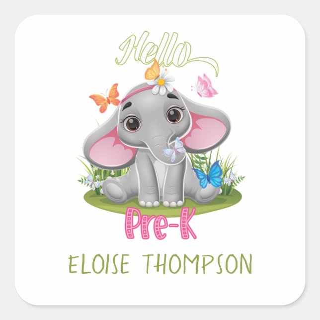 Butterfly Elephant Pre-K 1st Day Back to School  Square Sticker (Front)