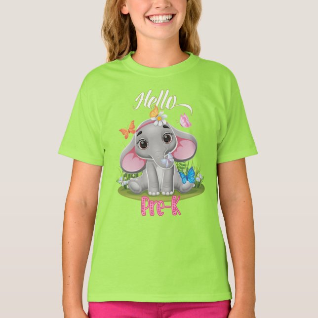 Butterfly Elephant Pre-K 1st Day Back to School T-Shirt (Front)