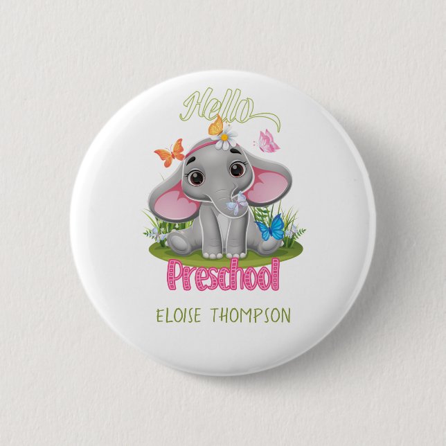 Butterfly Elephant Preschool Back to School    Button (Front)