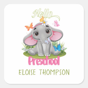 Butterfly Elephant Preschool Back to School Square Sticker
