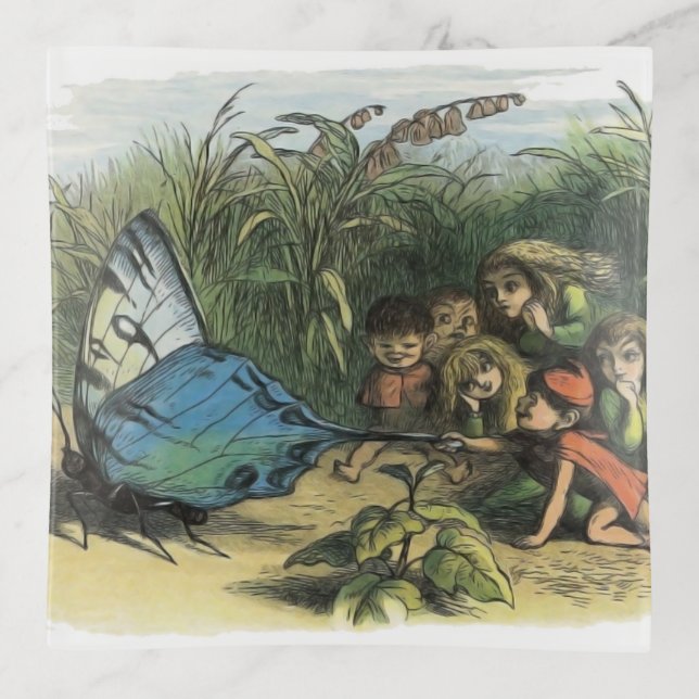 Butterfly Elf Artwork Cute Elves Butterflies Trinket Tray (Front)