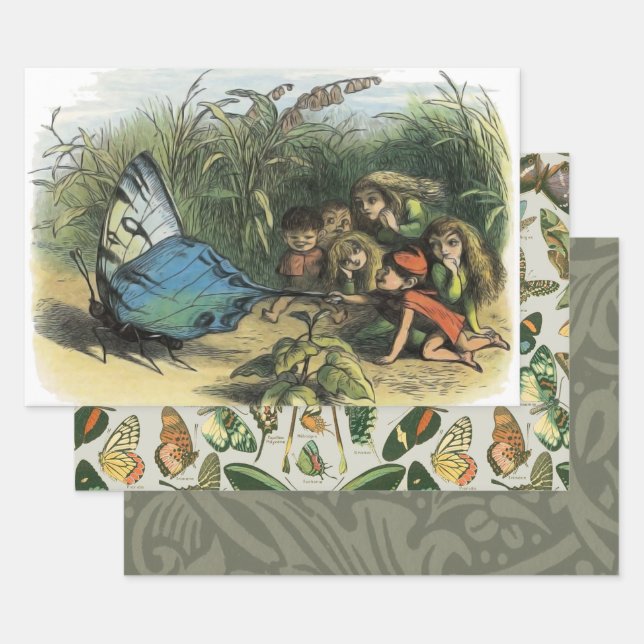 Butterfly Elf Artwork Cute Elves Butterflies Wrapping Paper Sheets (Set)