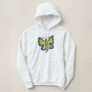 Butterfly Embroidery Pattern - Blue/Green/Yellow Embroidered Hoodie