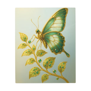 Butterfly Emerald Gold Luxury Elegant Jewel Metal Print