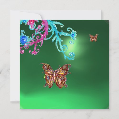 BUTTERFLY EMERALD  green blue bright pink purple Invitation