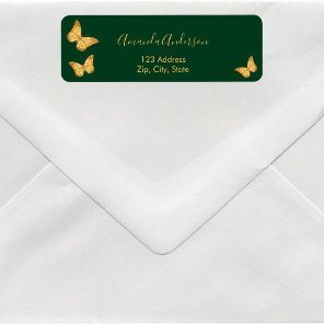 Butterfly emerald green gold return address label