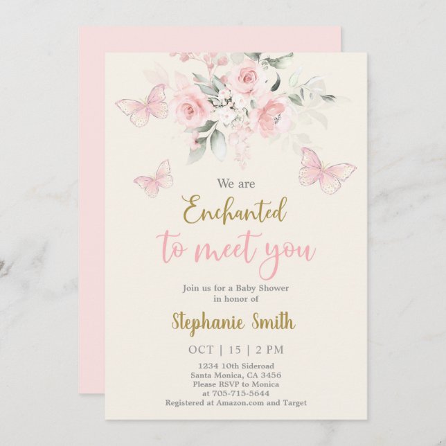 Butterfly Enchanted To Meet You Baby Shower Girl Invitation (Front/Back)