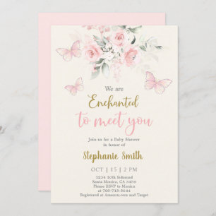 Butterfly Enchanted To Meet You Baby Shower Girl Invitation