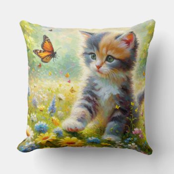 Butterfly Encounter Kitten Pillow by Godsblossom at Zazzle