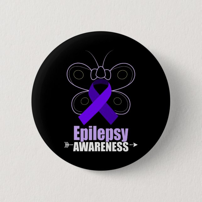 Butterfly Epilepsy Ribbon Epilepsy Disorder Awaren Button (Front)