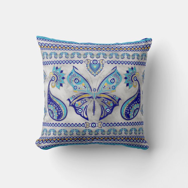 Butterfly Evil Eye Ornament Throw Pillow (Front)
