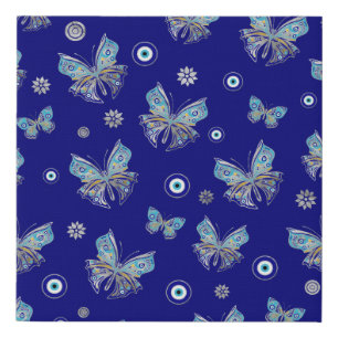 Butterfly Evil Eye Pattern Faux Canvas Print