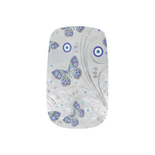 Butterfly Evil Eye Pattern on pearl Minx Nail Art