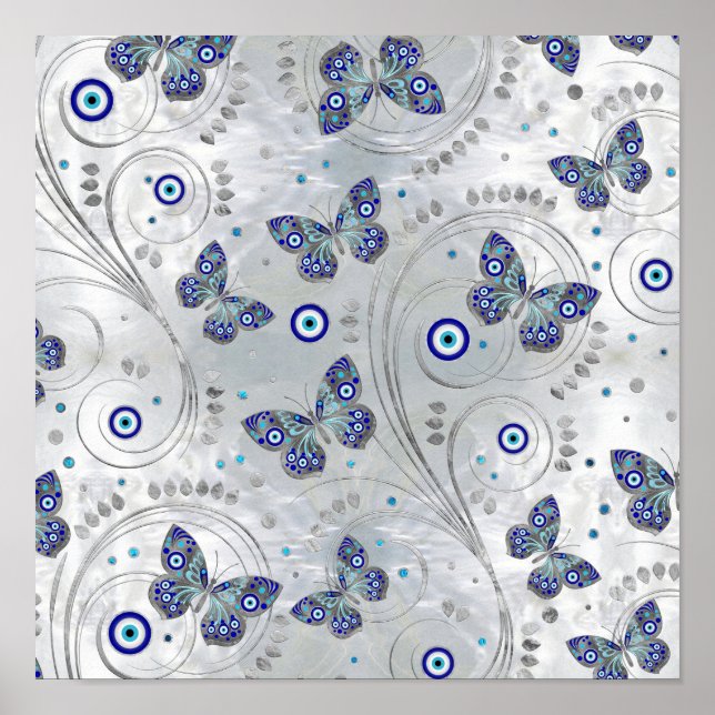 Butterfly Evil Eye Pattern on pearl Poster (Front)
