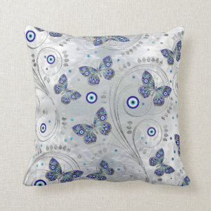 Butterfly Evil Eye Pattern on pearl Throw Pillow