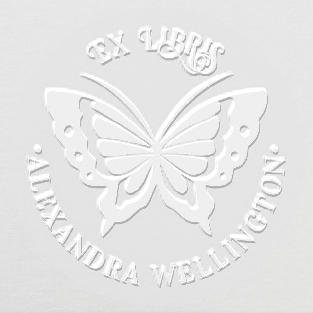 Butterfly Ex Libris Library Book Name #1 Round Embosser (Design)